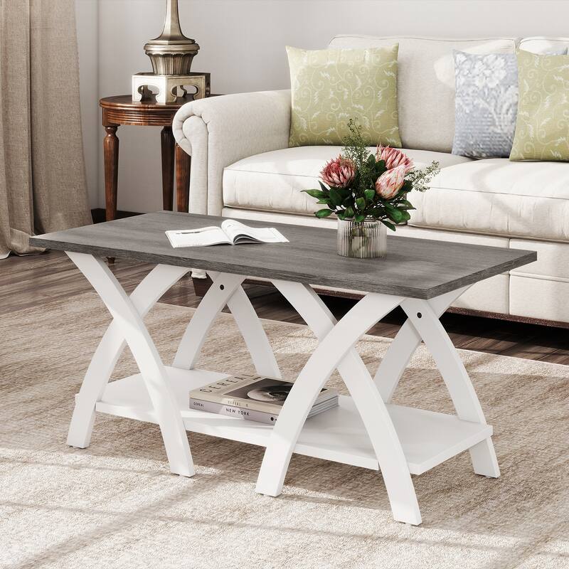 Gymax 40'' Coffee Table w/ Storage Shelf w/X-shaped Legs for Living