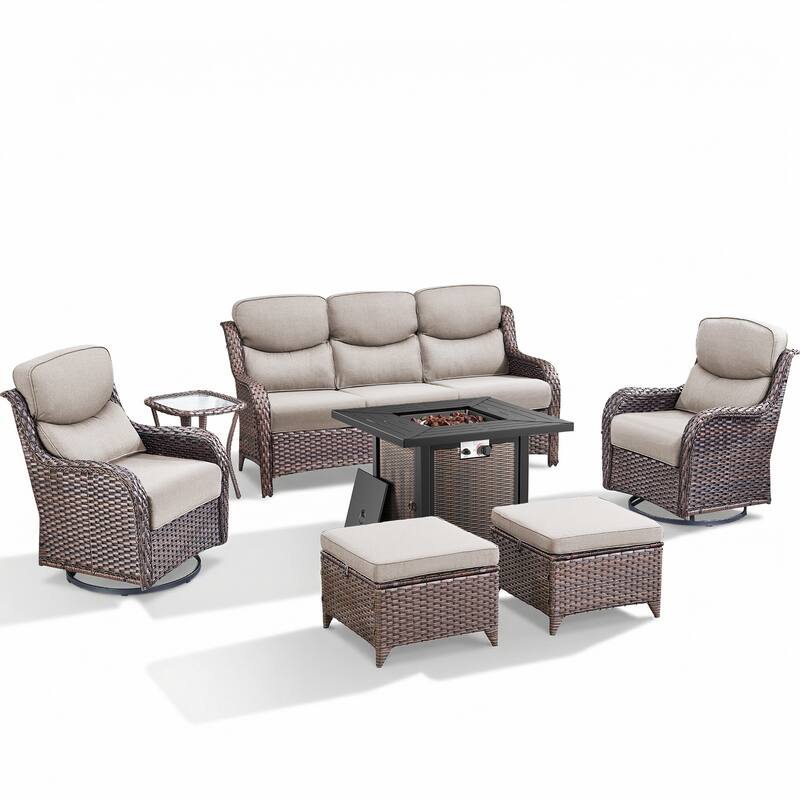 Pocassy 30 In Outdoor Fire Pits with Patio Sofa Swivel Glider Chari Furniture.