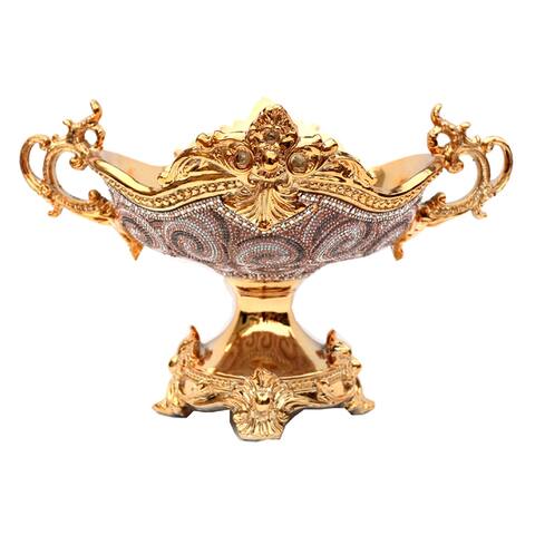 Clihome Chrome Plated Crystal Embellished Ceramic Fruit Platter