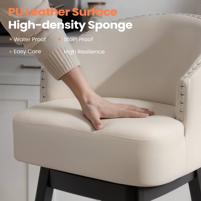 26.4"H Swivel Faux Leather Upholstered Solid Wood Counter Stools
