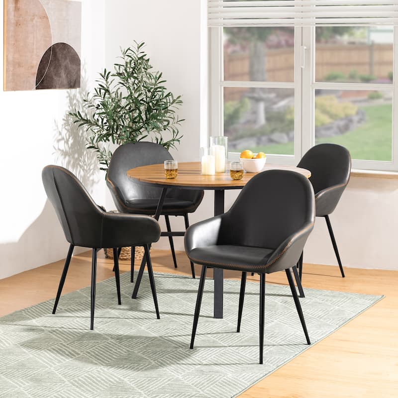Glitzhome Set of 2/4/6 Mid-Century Modern Faux Leather Accent Dining Chairs - Set of 6 - Grey