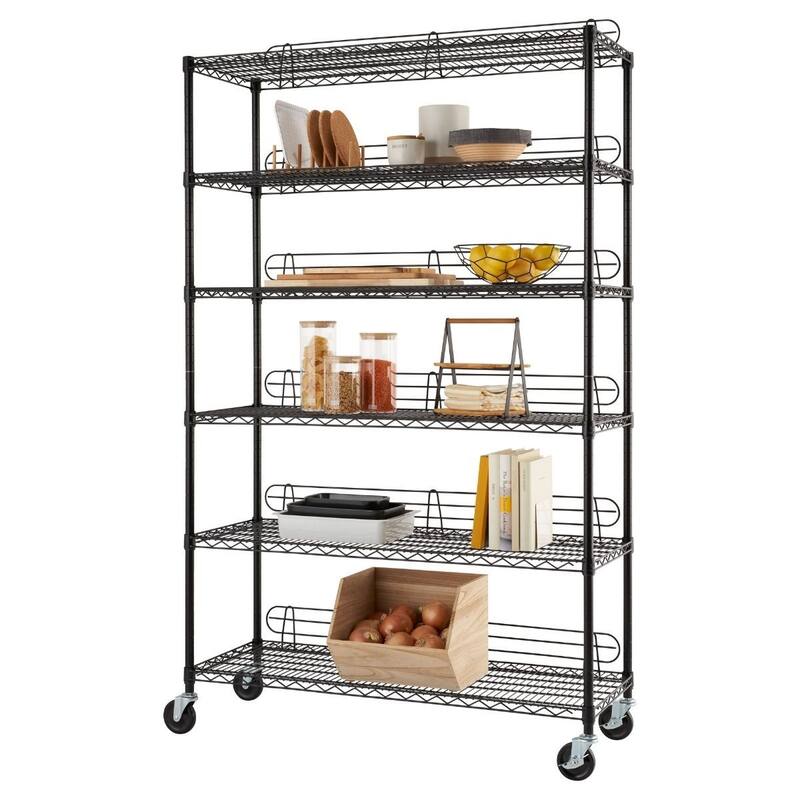 TRINITY 6Tier Commercial Wire Shelving w/ Backstands & Wheels, Black
