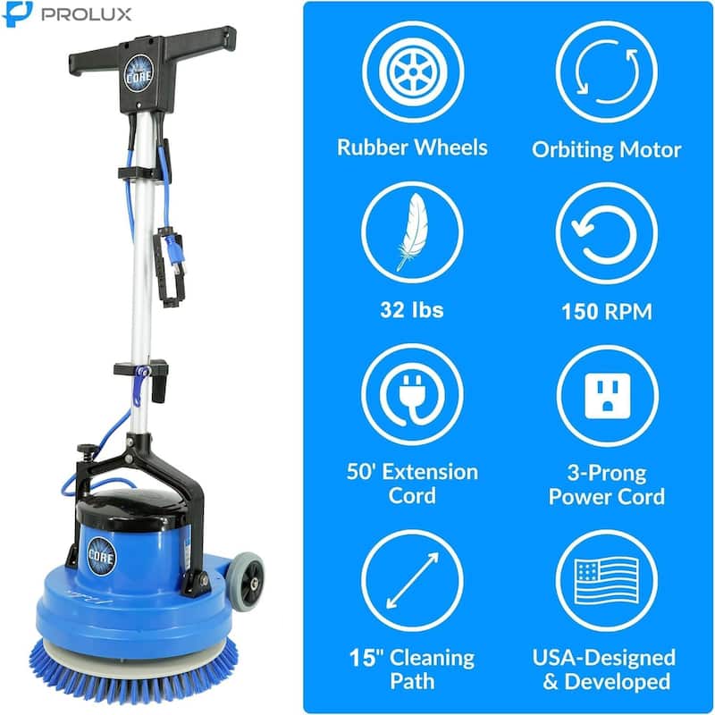 Prolux Core 15" Heavy-Duty Commercial Floor Buffer & Scrubber LOADED - Blue - 15" Cleaning Path