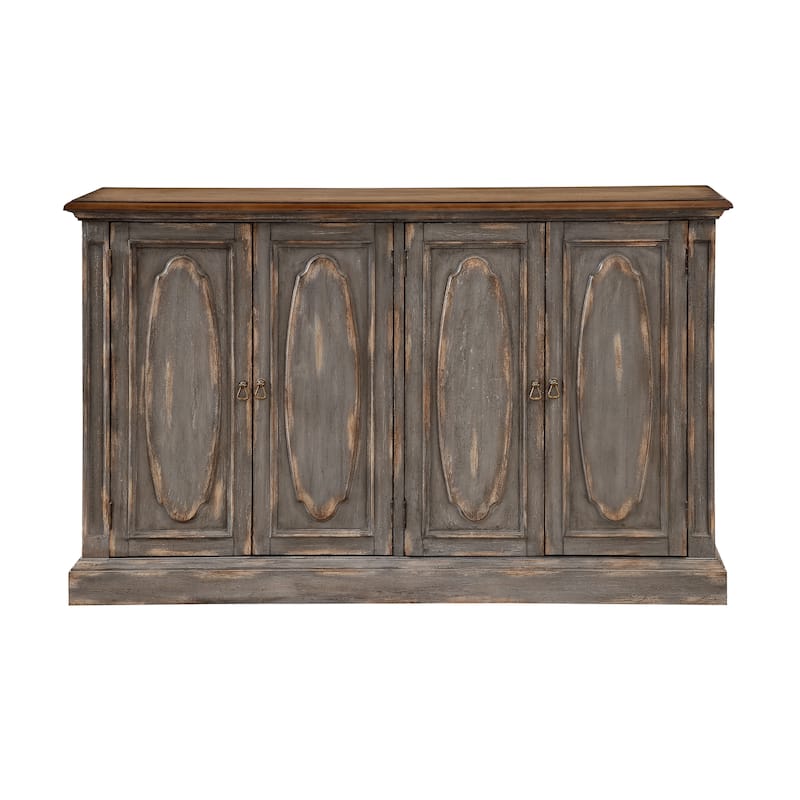 Cassidy Distressed 4 Door Credenza Grey Brown