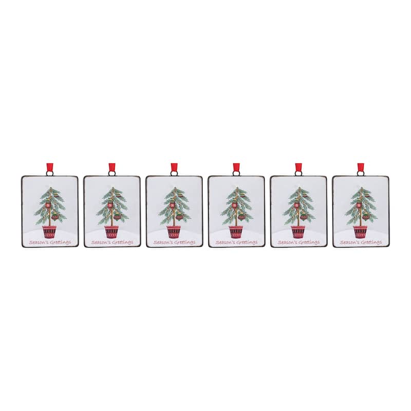 "Season's Greetings" Pine Tree Christmas Tag Ornaments - 5.5" - 12ct