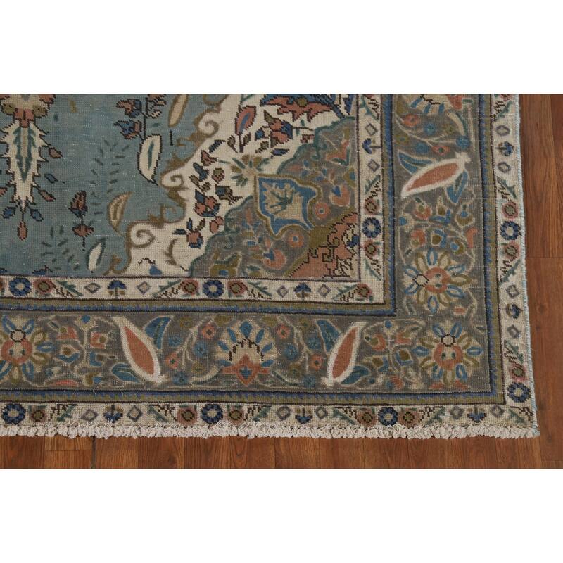 Blue Tabriz Vintage Persian Area Rug Handmade Traditional Wool Carpet - 6'4" x 9'5"