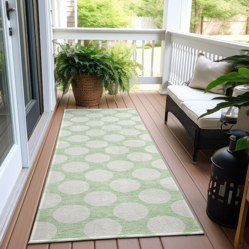 Machine Washable Indoor/ Outdoor Chantille Modern Dots Rug - Mint - 2'3" x 7'6"