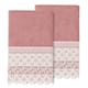Authentic Hotel and Spa 100% Turkish Cotton Aiden 2PC White Lace Embellished Hand Towel Set - Tea Rose