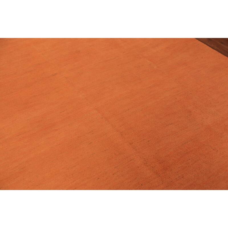 Orange Gabbeh Modern Area Rug Hand-Knotted Solid Wool Carpet - 6'8" x 9'7"