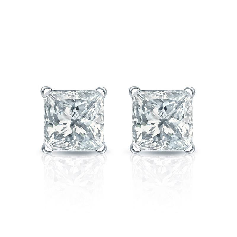 Auriya 18-karat Gold Lab Grown 0.75 carat TDW Princess Diamond Stud Earrings 4-Prong Martini Push-back
