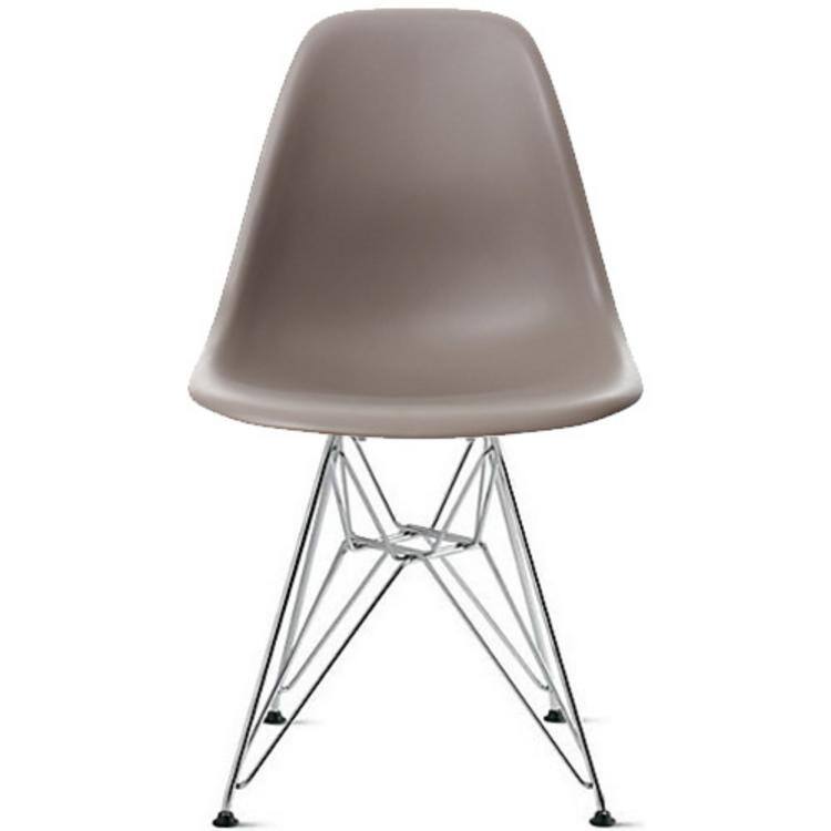 Designer Plastic Chairs Chrome Silver Wire Legs Retro Dining Accent Molded Shell Desk Office Work Chrome Base Kitchen - Taupe Gray