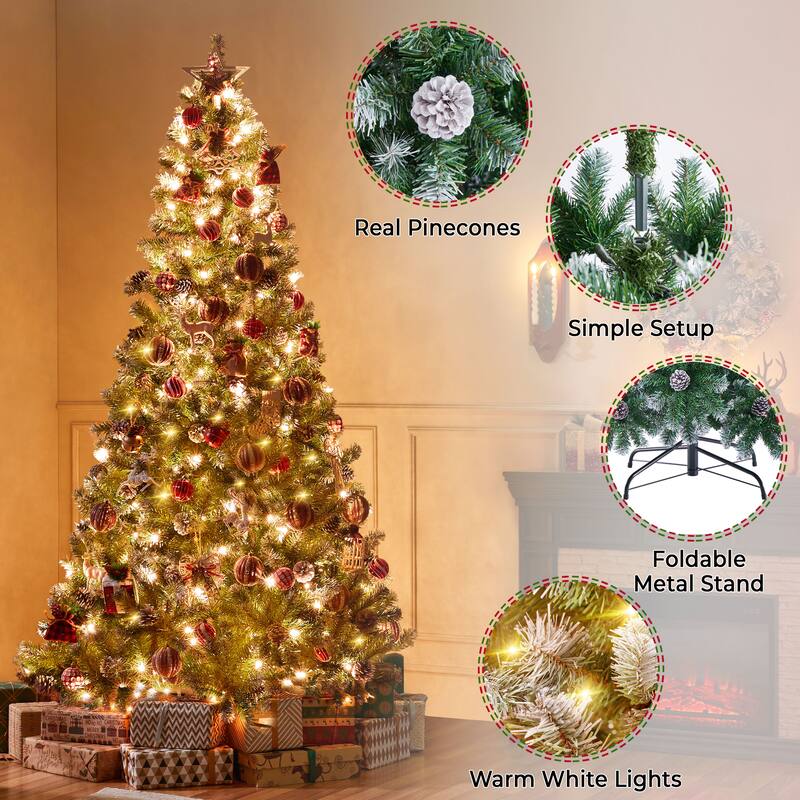 Yaheetech 4.5FT/6FT/7.5FT Pre-lit Frosted Artificial Christmas Tree with Stand Included, Green