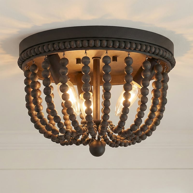 Fidenza 3-light Boho Beaded Flush Mount Ceiling Light Farmhouse Coastal Dome Lighting - 12 inches