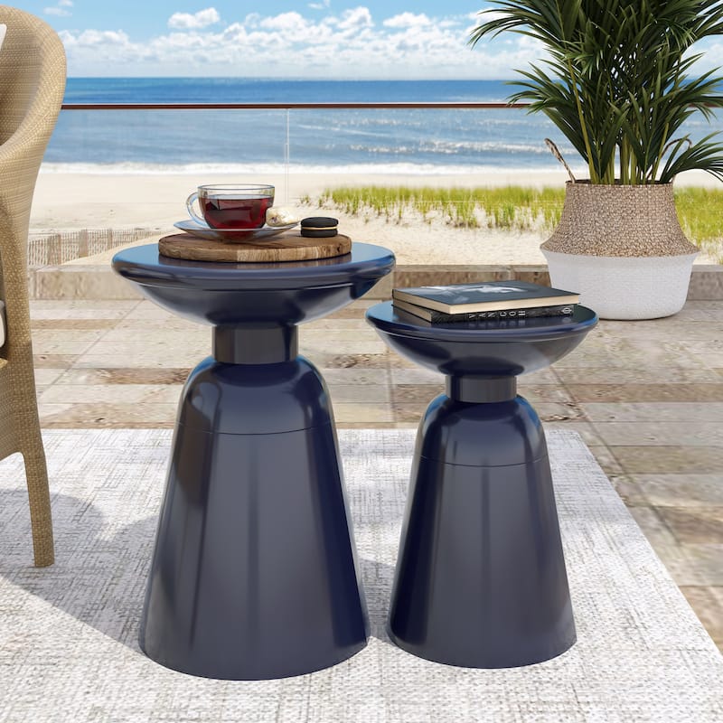 Roomfitters Serenita Outdoor Iron Side Tables with Flared Design, Accent Patio End Tables Set of 2