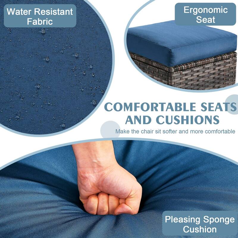 Outdoor Patio PE Wicker Ottoman with Cushion Set of 2