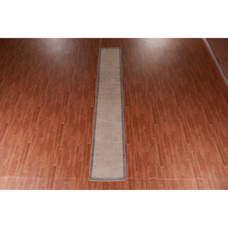 Hand Knotted Oriental 100% Wool Carpet Transitional Geometric Peach Oushak Runner Rug - 13' 8'' X 2' 4''