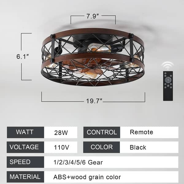 Oaks Aura 20in.Modern Caged Low Profile Ceiling Fan with Light, Dual App Control Farmhouse Flush Mount Ceiling Fan with Remote