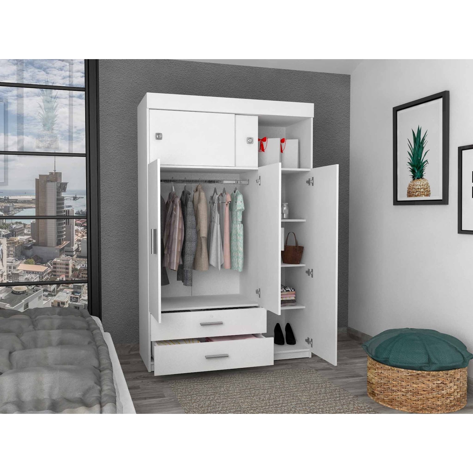 2-Drawer Rectangle Armoire White