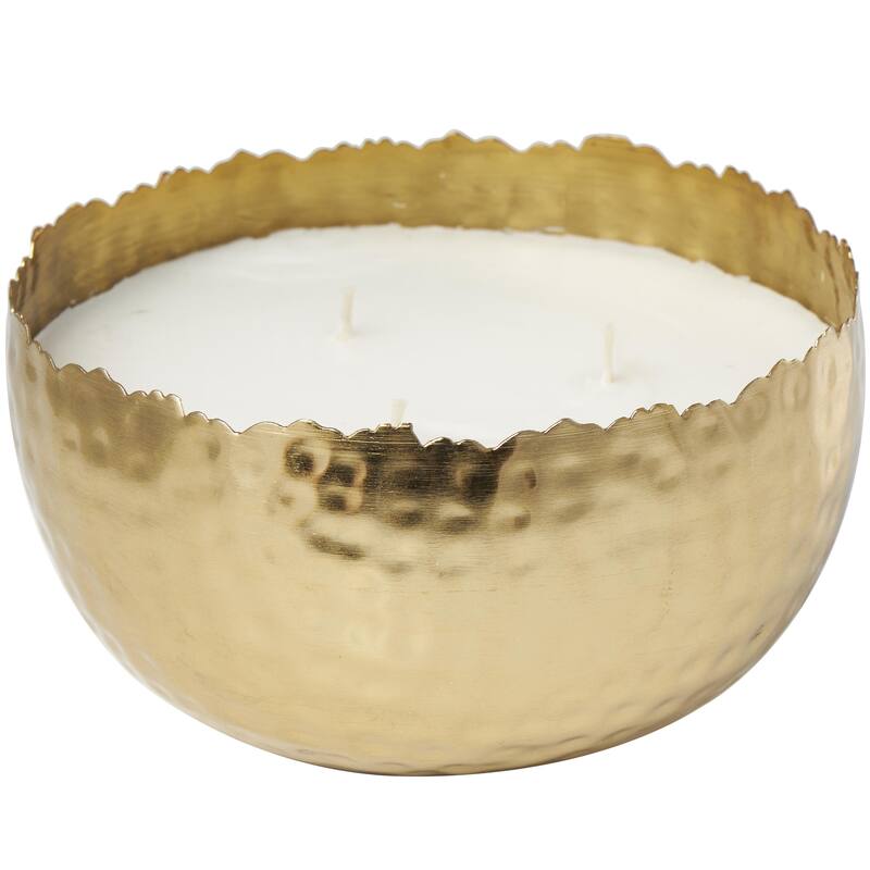Metal Scented Hammered 30 oz 3 Wick Decorative Candle with White Wax - Gold, Silver, Black - Roche River Decor