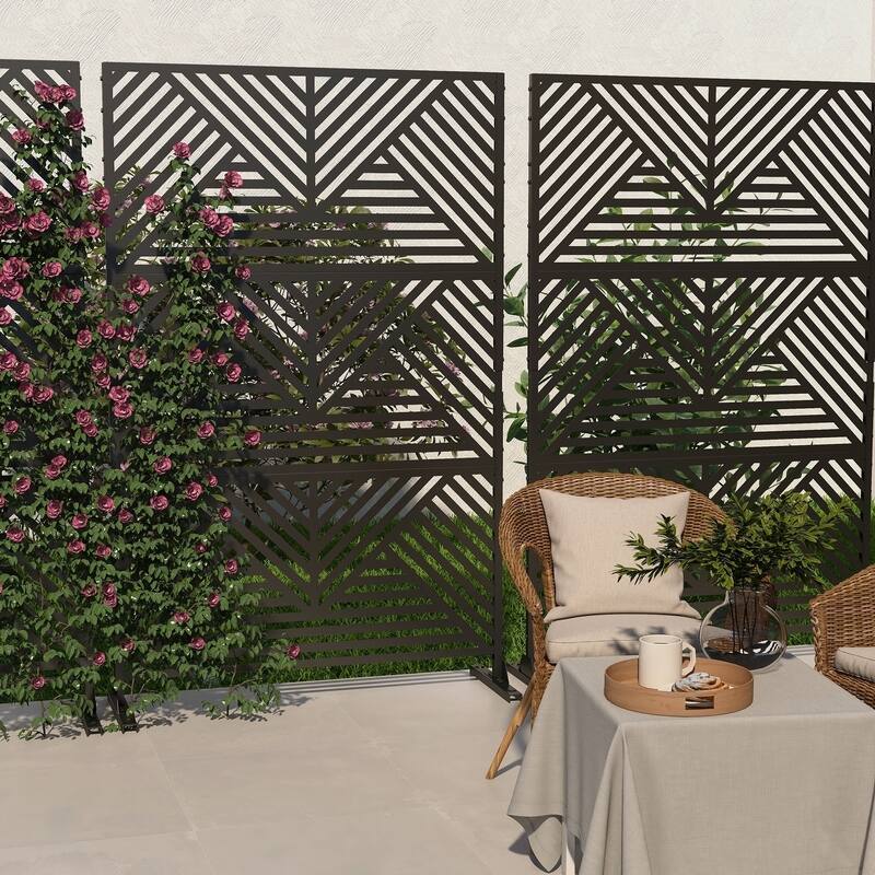 Free Standing Metal Privacy Screen Panel Decorative Outdoor Privacy Screen - 72"H x 47"W