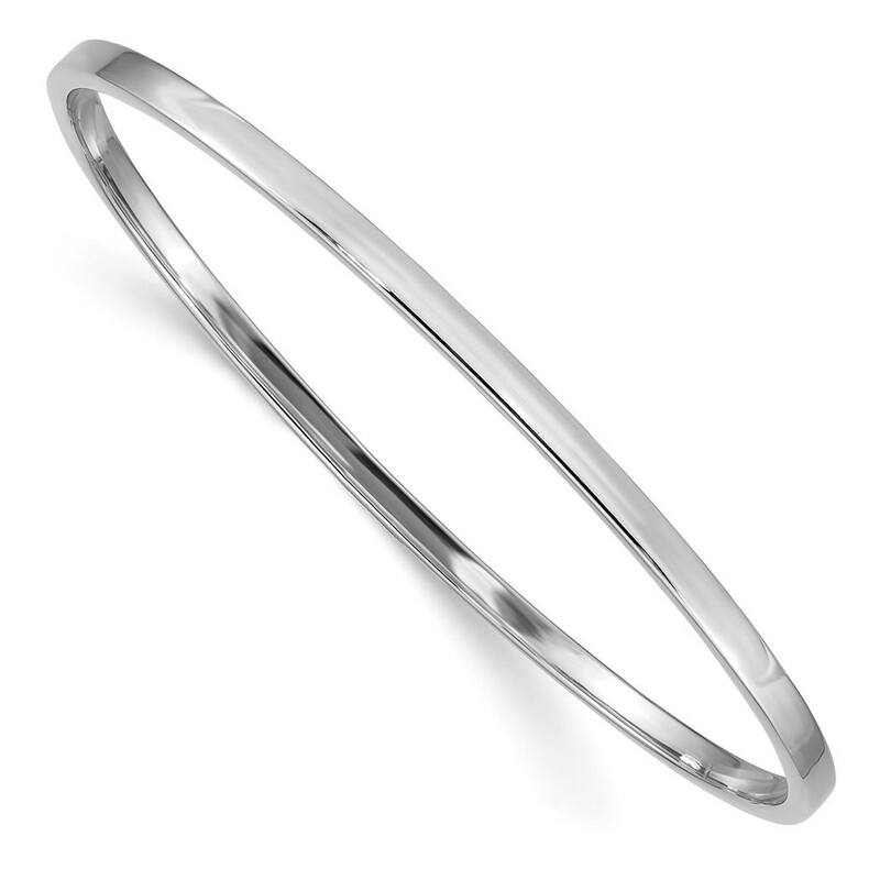 Curata 14k White Gold Slip on Hollow tube 3mm Polished Square Tube Bangle Bracelet