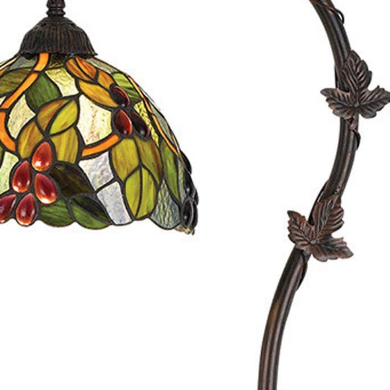 61'' Traditional Bronze Floor Lamp with Green & Yellow Glass Dome Shade - 18.5" x 8.5" x 61"