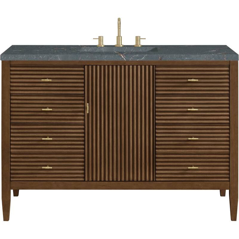 James Martin Vanities 485-V48-FPBL Myrrin 48" Free Standing Single - Mid-Century Walnut - Walnut Finish