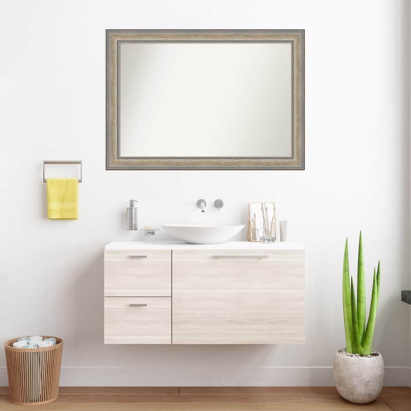 Fleur Silver Non-Beveled Wood Framed Bathroom Vanity Wall Mirror - Fleur Champagne Silver
