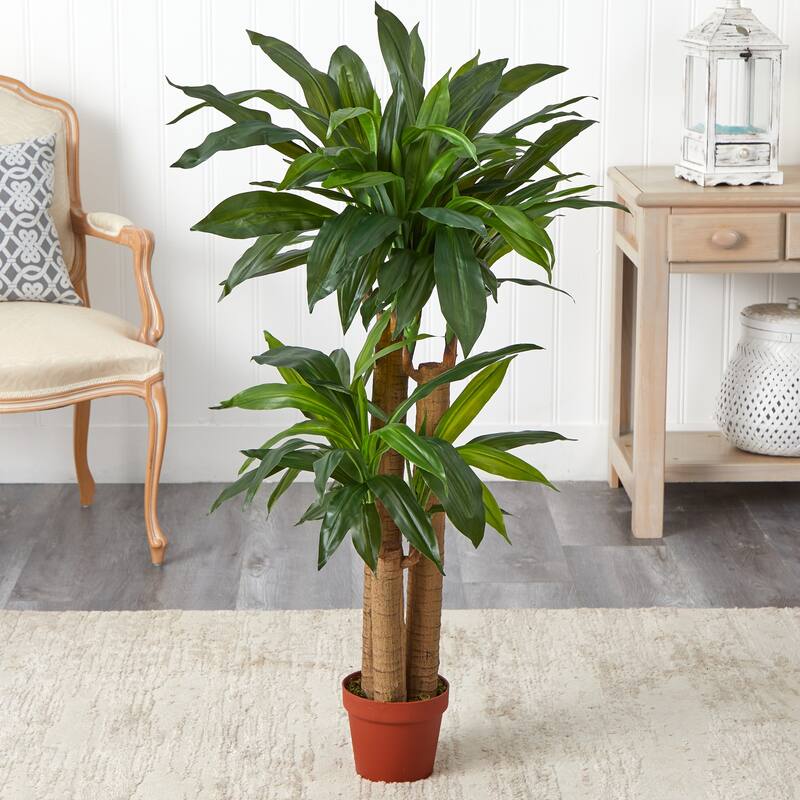 Silk 4-foot Potted Corn Stalk Dracaena Plant - Green - 4'h x 2'd