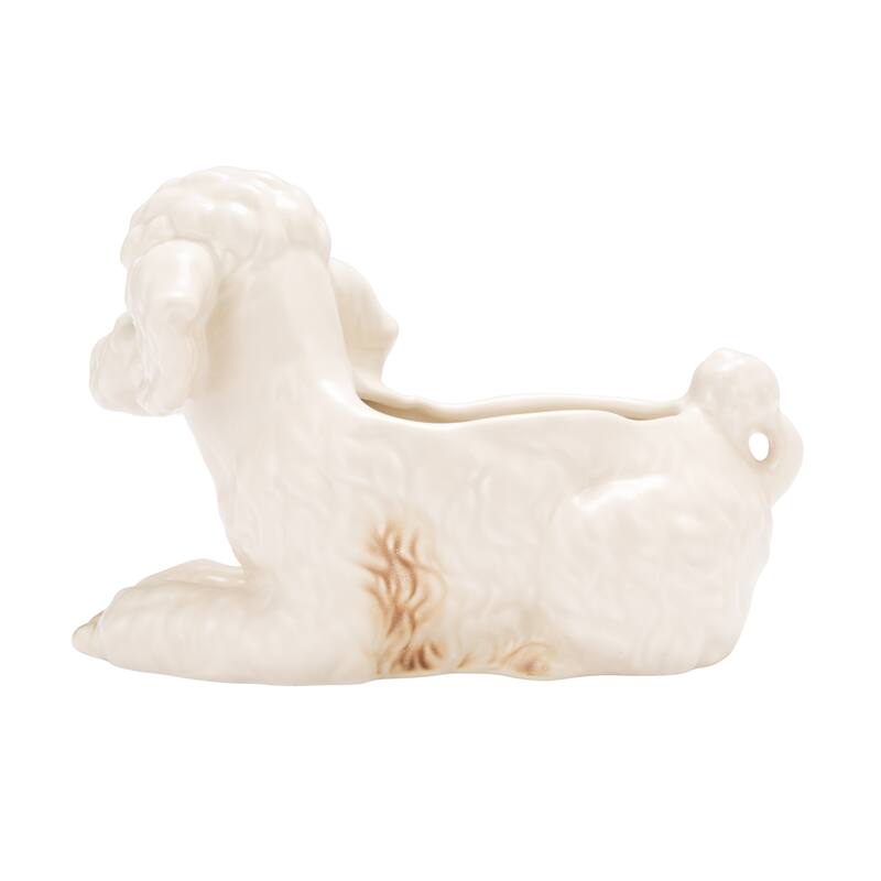 Vintage Reproduction Poodle Planter in Hand-Painted Stoneware - 8.0"L x 6.0"W x 5.5"H