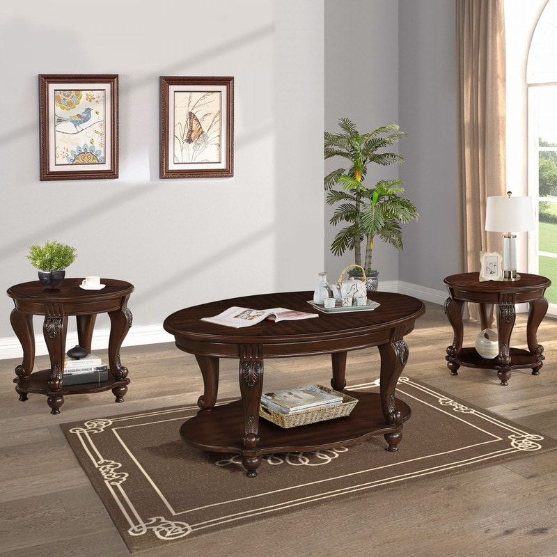 3-Piece Coffee Table Set with 2 End Side Tables