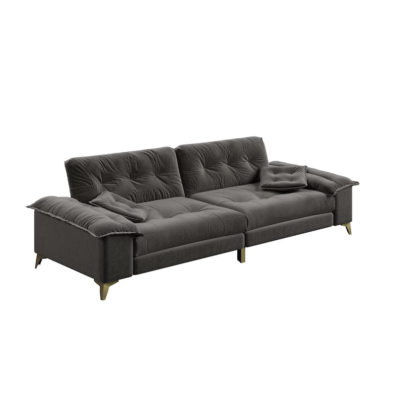 104.7" Modern Sectional Sofa with Tufted Design, Removable Armrests, Metal Legs & 2 Pillows, Chenille Upholstered Couch