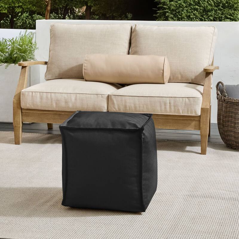 Sorra Home Sunbrella Outdoor Top Stitch Solid Bean Pouf - Canvas Black - Small
