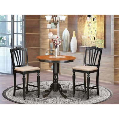 Counter Height Dining Set - 3 Piece Table & Chair Set - Round Pedestal Table - Kitchen Dining Room Furniture