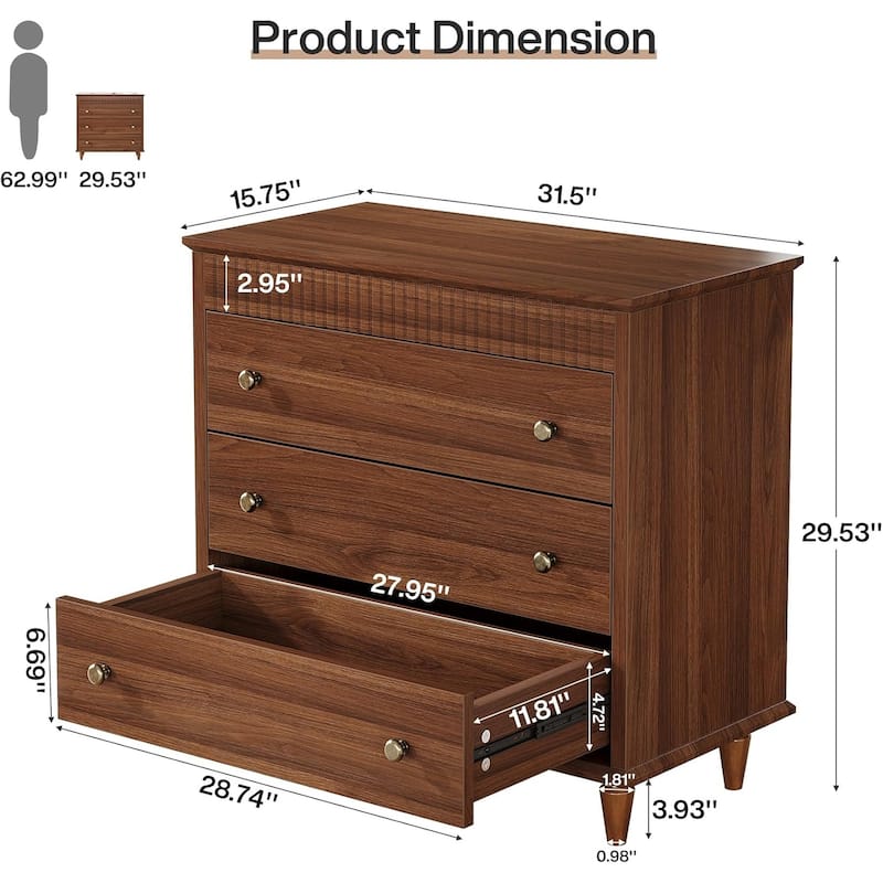 31.5" Oversized Nightstand with 3 Drawers, Storage End/Bedside Table for Bedroom & Home