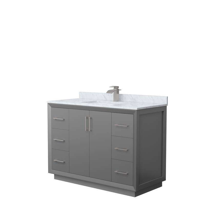 Strada 48-Inch Single Vanity Set, Carrara Marble Top - Dark Gray, Nickel Trim, Carrara Marble Top