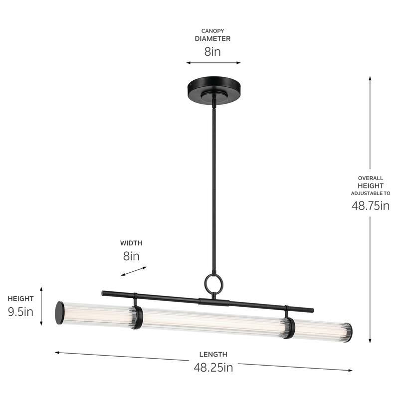 Riven 48.25 Inch LED 1 Light Linear Chandelier with Clear Fluted Glass in Black