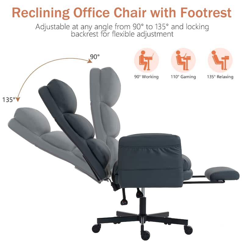Cross-legged Office Chair with Flip-up Arms and Headrest, High-Back Ergonomic Executive Chair with Footrest and Side Pockets