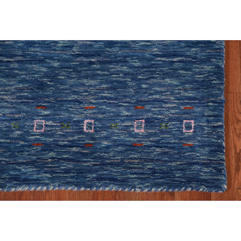 Hand Knotted Oriental 100% Wool Carpet Tribal Tribal Navy Blue & Blues Gabbeh Runner Rug - 9' 9'' X 2' 7''