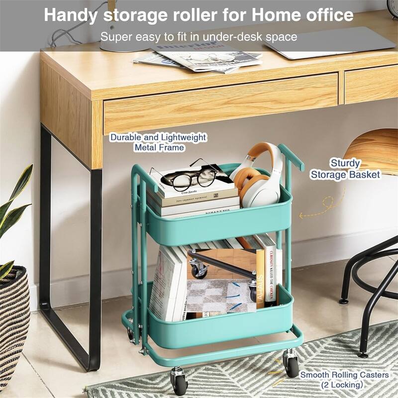 2 Tier Foldable Rolling Cart - 17.3"D x 18.3"W x 24.2"H