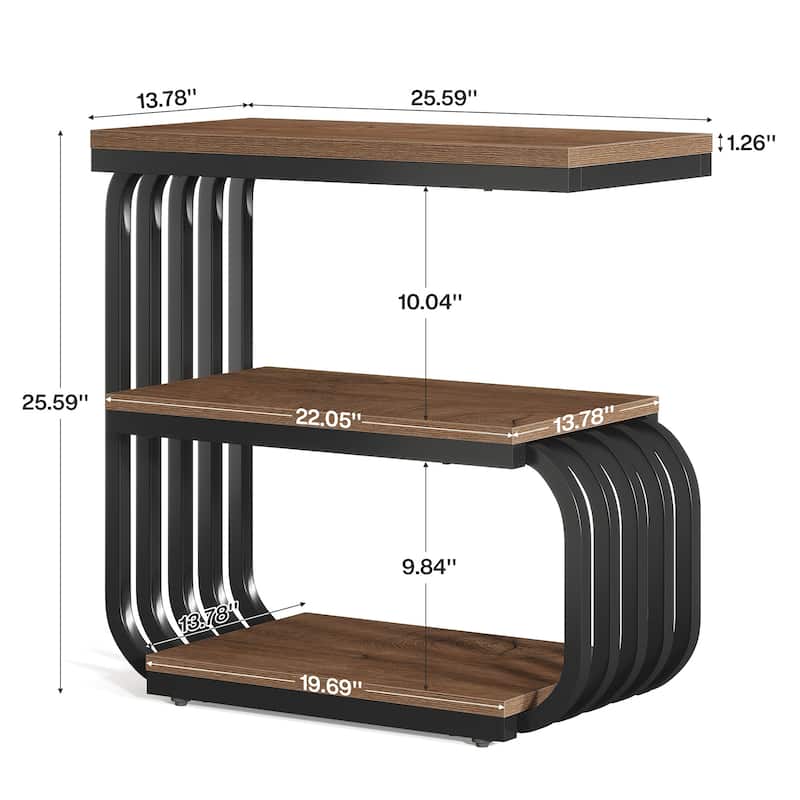 Industrial 3-Tier Metal End Table, Narrow Nightstand for Small Spaces & Living Room