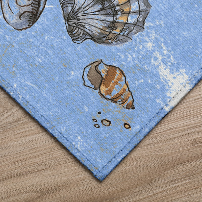 Indoor/ Outdoor Surfside Border Shells Washable Rug New
