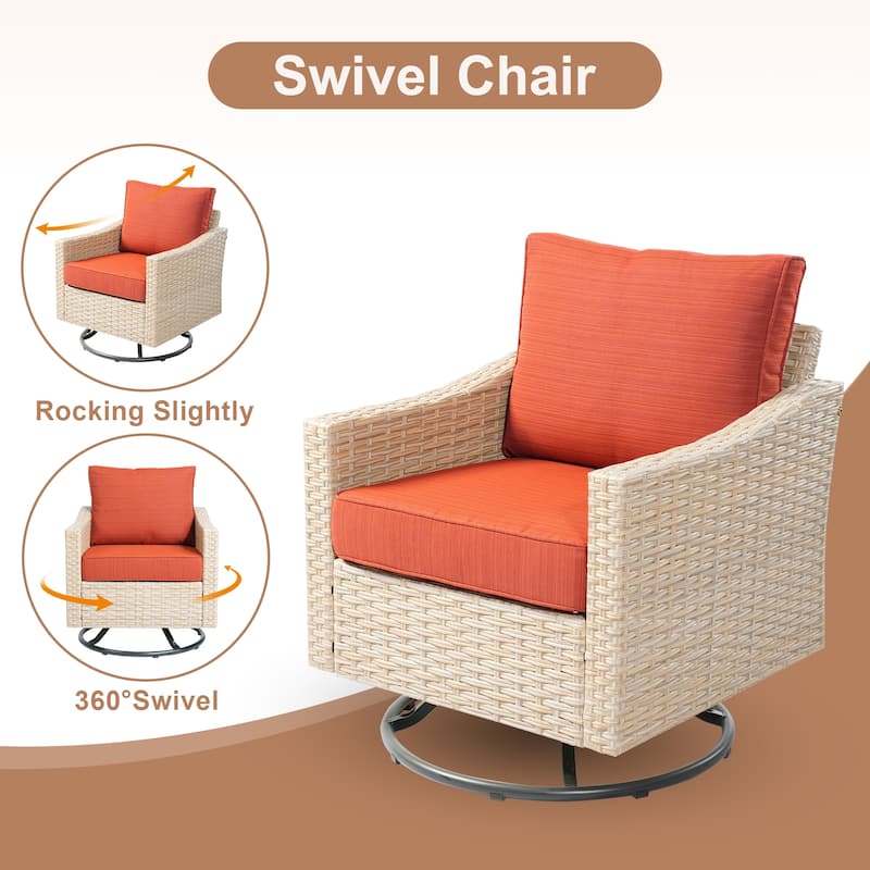 HOOOWOOO 9-piece Wicker Rattan Outdoor Furniture Set Swivel Rocking Chair Set