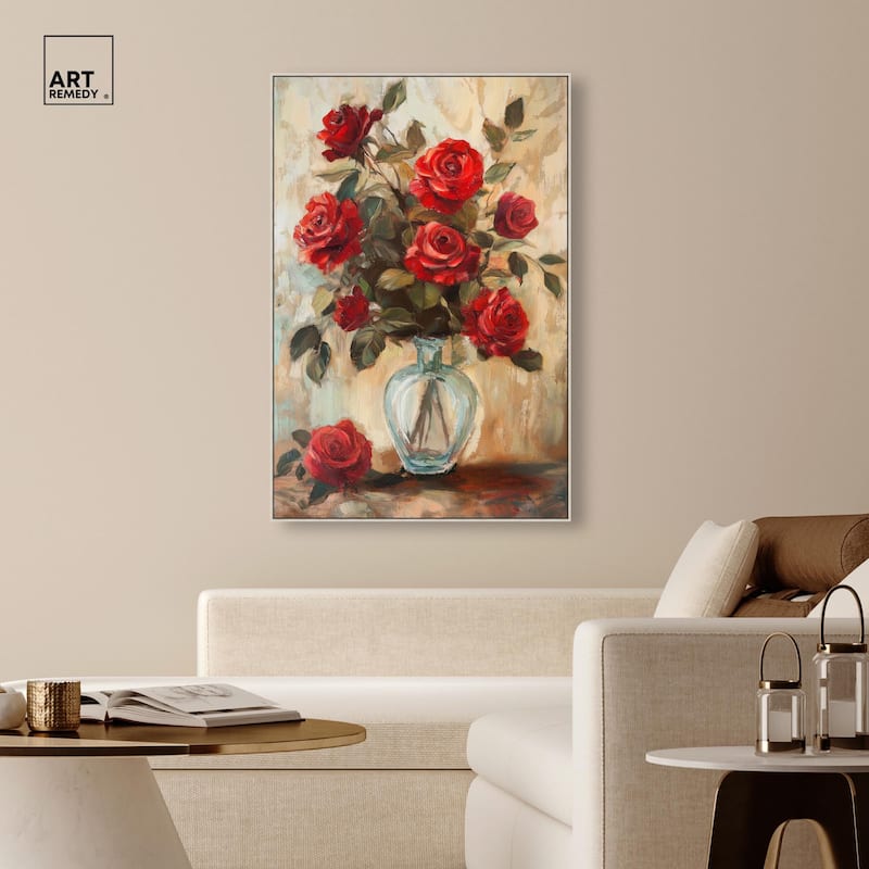 Ruby Roses in Riad Glass Canvas by Art Remedy