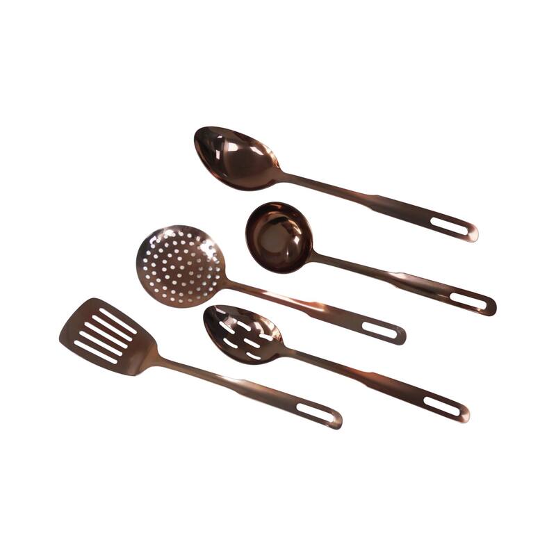 Amco 5-Piece Stainless Steel Cooking Utensil Set, Copper - 14" H - Copper - 14" H