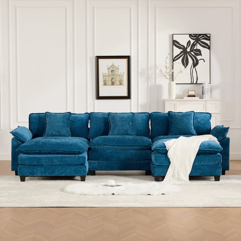 Roomfitters 3-Seater Cloud Sofa, Modern Chenille Upholstered Sectional Couch with Wide Armrests and Deep Cushions