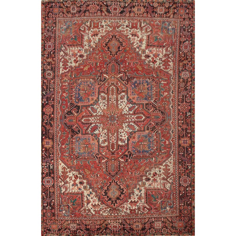 Hand Knotted Oriental 100% Wool Carpet Traditional Medallion Red Heriz Area Rug - 11' 0'' X 8' 0''