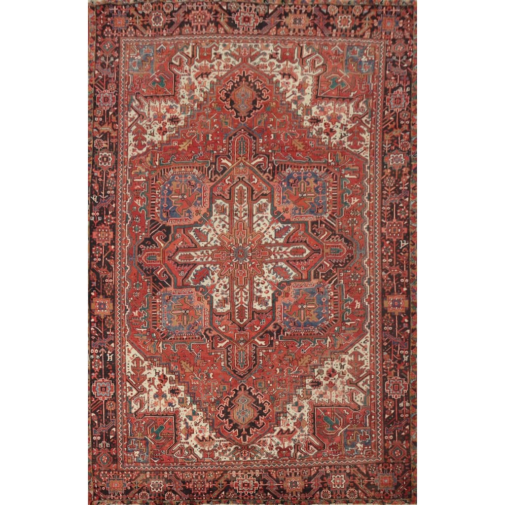 Hand Knotted Oriental 100% Wool Carpet Traditional Medallion Red Heriz Area Rug - 11' 0'' X 8' 0''