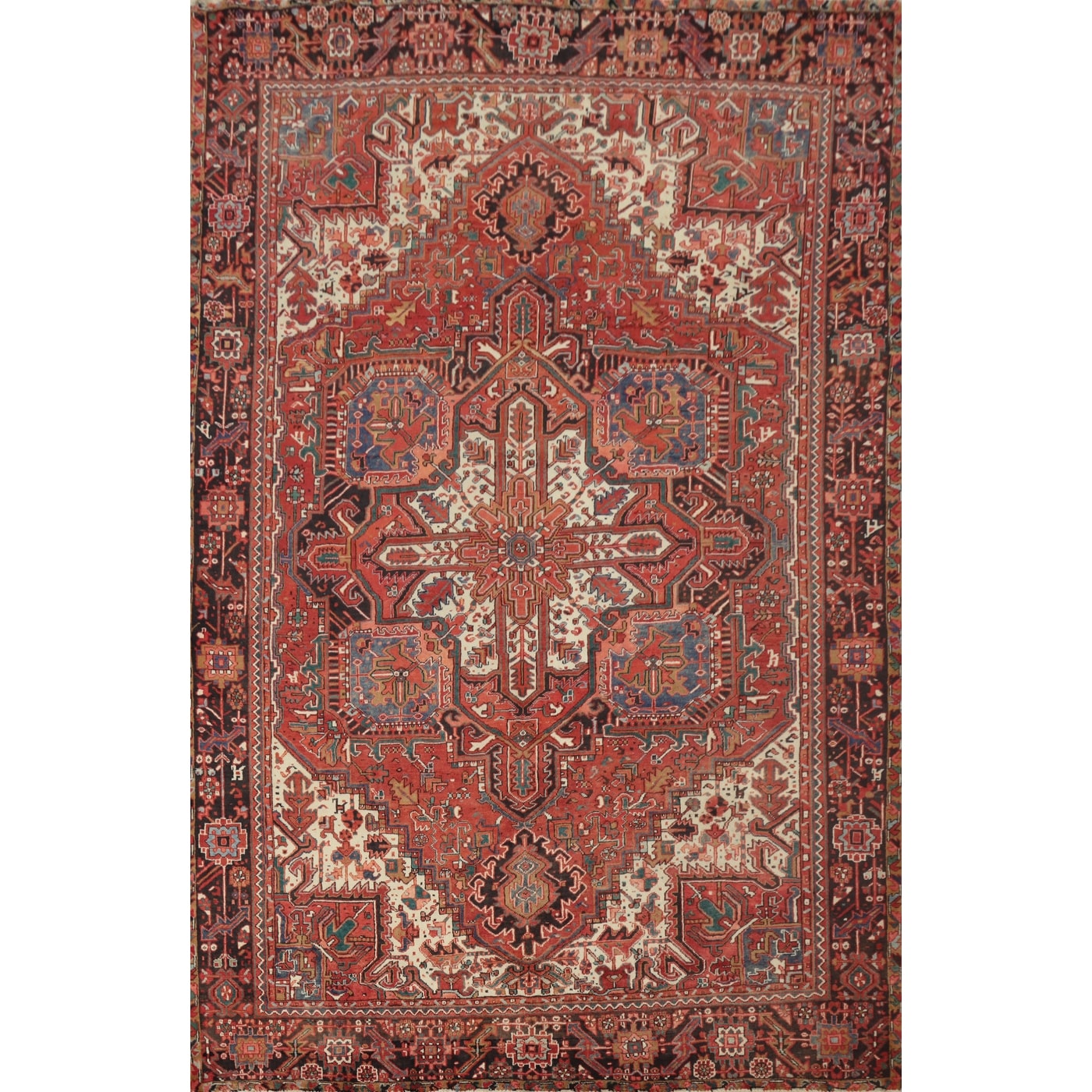 Hand Knotted Oriental 100% Wool Carpet Traditional Medallion Red Heriz Area Rug - 11' 0'' X 8' 0''