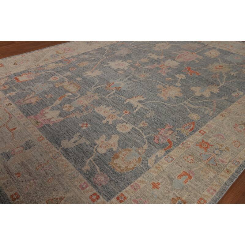 Vegetable Dye Oushak Turkish Rug Hand-Knotted Transitional Wool Carpet - 9'0"x 11'8"